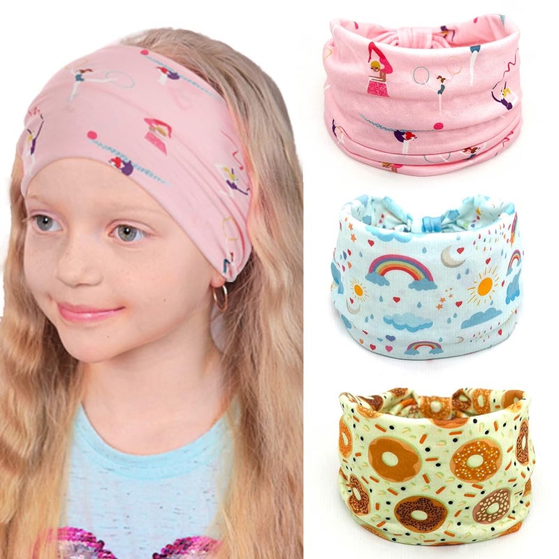 Bohend Girls Headbands Wide Knotted Hair Bands 3Pcs Non Slip Elastic Cute Head Bands Workout Yoga Sweatband Hair Accessories for Girls and Kids (D) - Image 1